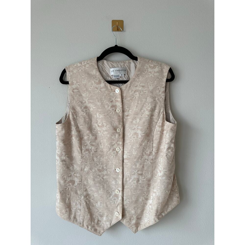 Vintage 90s Liz Claiborne Linen Blend Beige Floral Vest | 90s styleTailored | 16